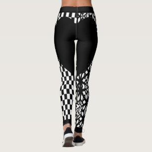 Zwarte Checkers en Kant Hart Leggings