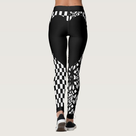 Zwarte Checkers en Kant Hart Leggings (Achterkant)