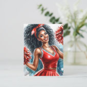 Zwarte cheerleader in rode Waterverf Briefkaart (Staand voorkant)