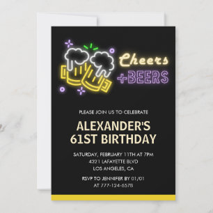Zwarte Cheers Bier Drinken 61e verjaardagsuitnodig Kaart