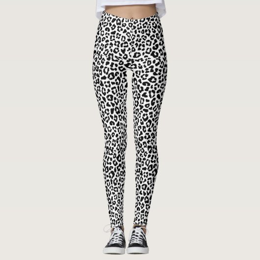 Zwarte Cheetah Leopard Print Leggings (Voorkant)