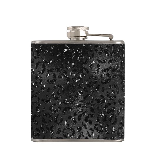 Zwarte Cheetah Leopard Skin Print Pattern Heupfles (Achterkant)