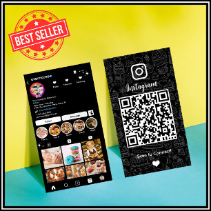 Zwarte Chef & Bakkerij Instagram QR met strakke li Visitekaartje