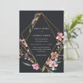 ZWARTE CHERRY BLOSSOM FLORAL LIJST WEDDING INVITE BEDANKKAART (Staand voorkant)