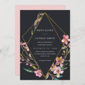 ZWARTE CHERRY BLOSSOM FLORAL LIJST WEDDING INVITE BEDANKKAART (Voorkant / Achterkant)