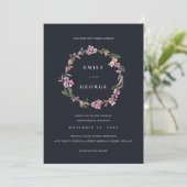 ZWARTE CHERRY BLOSSOM FLORAL WREATH WEDDING INVITE BEDANKKAART (Staand voorkant)
