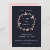 ZWARTE CHERRY BLOSSOM FLORAL WREATH WEDDING INVITE BEDANKKAART (Voorkant / Achterkant)