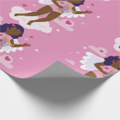 Zwarte cherub Afrikaanse engel harp harten wolken Cadeaupapier (Hoek)