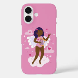 Zwarte cherub Afrikaanse engel harp harten wolken iPhone 16 Hoesje