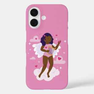 Zwarte cherub Afrikaanse engel harp harten wolken iPhone 16 Hoesje