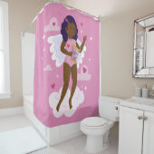 Zwarte cherub Afrikaanse engel harp harten wolken Douchegordijn (In situ)