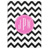 Zwarte Chevron en roze monogram Klembord (Achterkant)