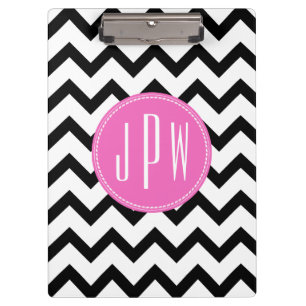 Zwarte Chevron en roze monogram Klembord