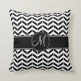 Zwarte Chevron Geometric met aangepast monogram Kussen