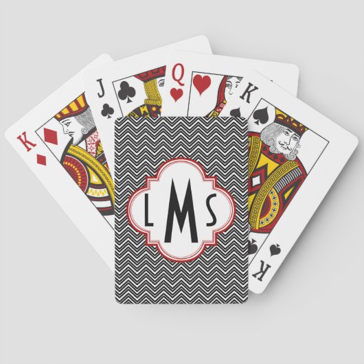 Zwarte Chevron Monogram Pokerkaarten (Achterkant)