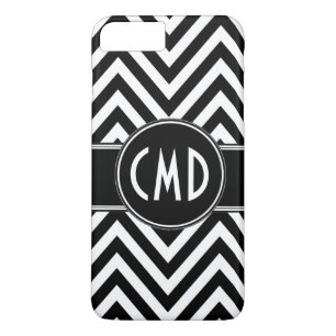 ZWARTE CHEVRON PATROON UW MONOGRAM-INITIALEN iPhone 8/7 PLUS HOESJE