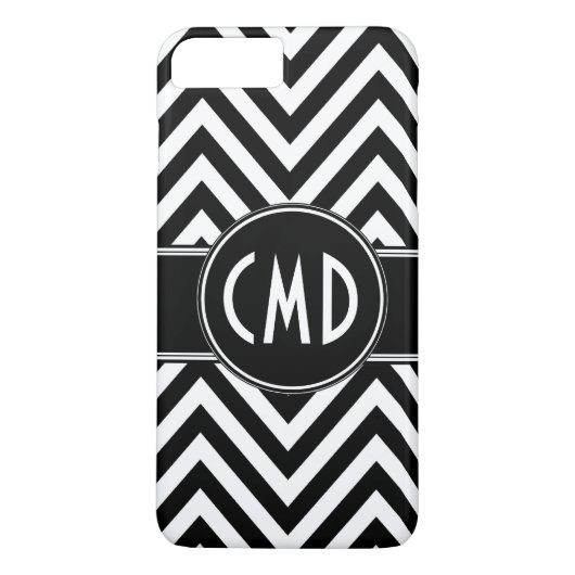 ZWARTE CHEVRON PATROON UW MONOGRAM-INITIALEN Case-Mate iPhone CASE (Achterkant)
