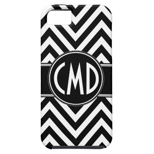 ZWARTE CHEVRON PATROON UW MONOGRAM INITIALEN Case-Mate iPhone CASE (Achterkant)