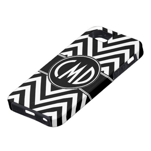 ZWARTE CHEVRON PATROON UW MONOGRAM INITIALEN Case-Mate iPhone CASE (Onderkant)