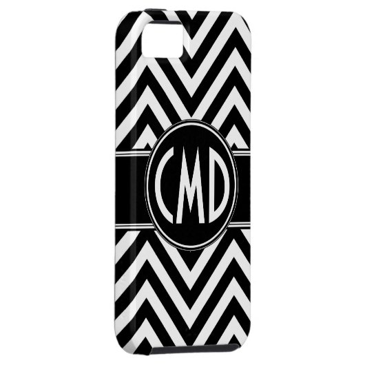 ZWARTE CHEVRON PATROON UW MONOGRAM INITIALEN Case-Mate iPhone CASE (Back/Rechts)