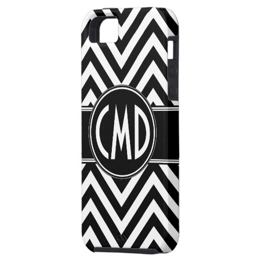 ZWARTE CHEVRON PATROON UW MONOGRAM INITIALEN Case-Mate iPhone CASE (Achterkant Links)
