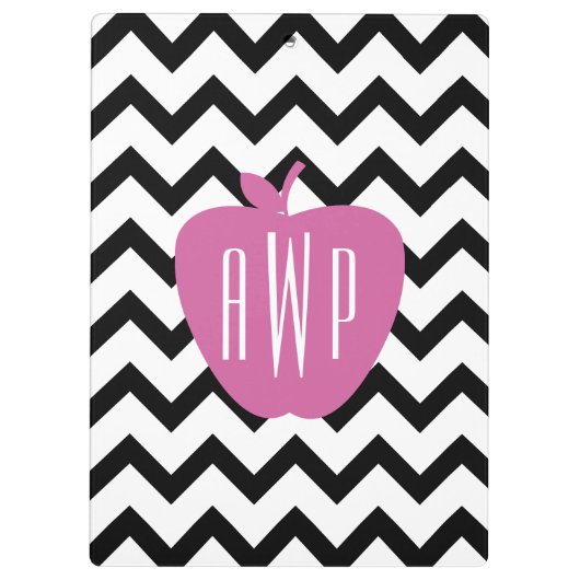 Zwarte Chevron Pink Apple Monogram leraar Klembord (Achterkant)