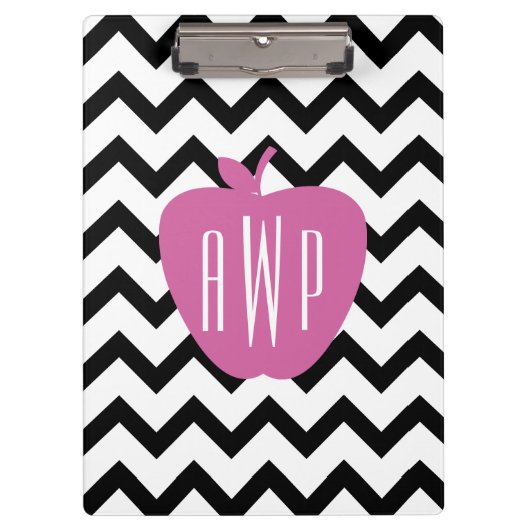 Zwarte Chevron Pink Apple Monogram leraar Klembord (Voorkant)