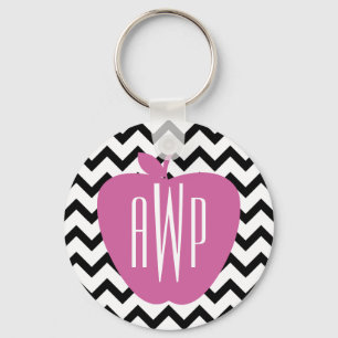 Zwarte Chevron Pink Apple Monogram leraar Sleutelhanger