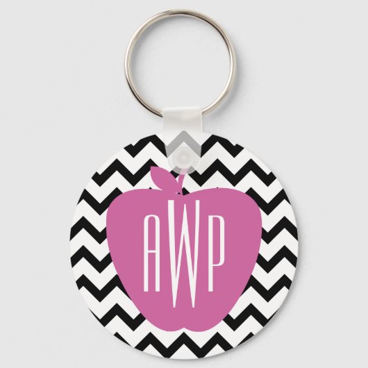 Zwarte Chevron Pink Apple Monogram leraar Sleutelhanger (Voorkant)