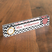 Zwarte Chevron Red Apple-leerstoel Naambordje (Zijkant)