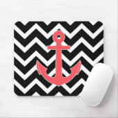 Zwarte Chevron Roze Anker Muismat (Met muis)