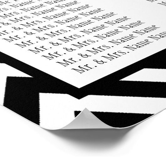 Zwarte Chevron Zig Zag Wedding Seating Chart 160 Poster (Hoek)