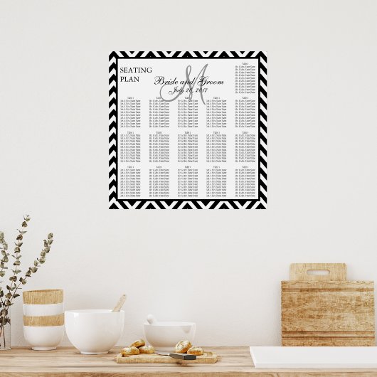 Zwarte Chevron Zig Zag Wedding Seating Chart 160 Poster (Keuken)