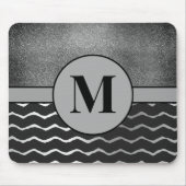 Zwarte Chevron Zilveren Glitter Monogram Initiaal Muismat (Voorkant)