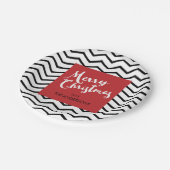 Zwarte Chevrons & rood, prettig kerstgepersonalise Papieren Bordje (Gekanteld)