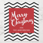 Zwarte Chevrons & rood, prettig kerstgepersonalise Wijn Etiket (Enkel label)