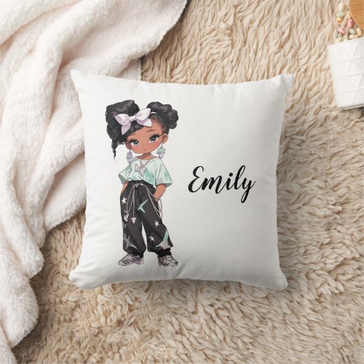 Zwarte Chibi-meisje Kussen (Deken)