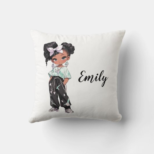Zwarte Chibi-meisje Kussen (Achterkant)