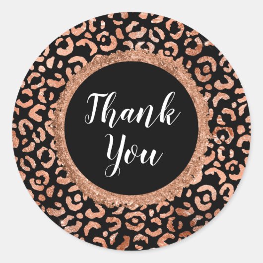 Zwarte Chic Leopard Animal Print Ronde Sticker (Voorkant)