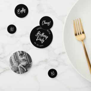 Zwarte Chic Lettering 80ste Verjaardagsfeestje Fot Confetti