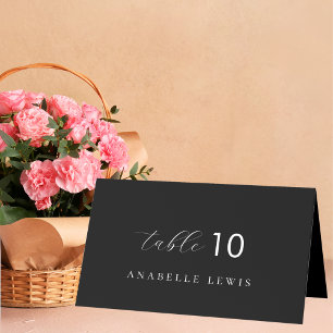 Zwarte Chic Monogram Gast Naam Trouw Tafelkaart Kaart
