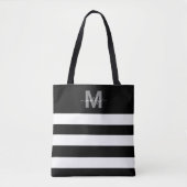 Zwarte Chic Strepen Naam Geborduurd Initialen Tote Bag (Voorkant)