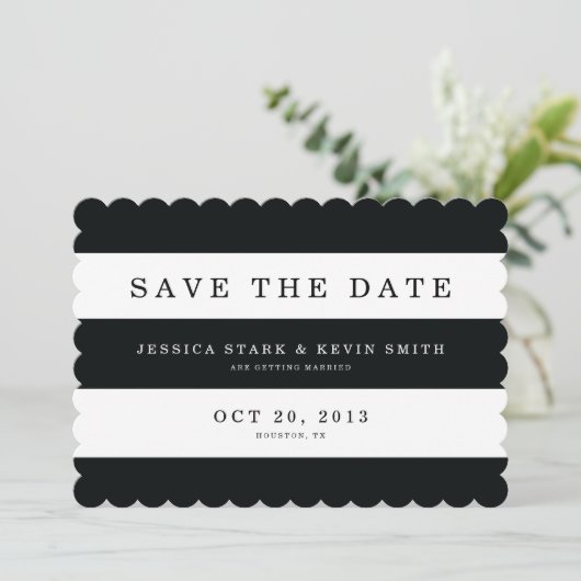 Zwarte Chic-stripes Sla de datum op Save The Date (Staand voorkant)