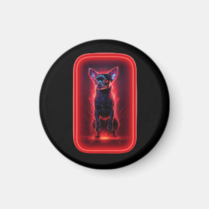 Zwarte Chihuahua danst te midden van neon rood lic Magneet