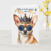 Zwarte Chihuahua-hond Koning voor een Dag Grappige Kaart (Gele Bloem)