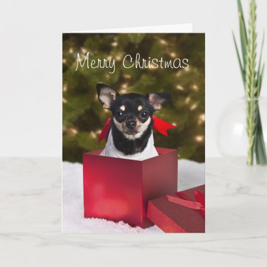 Zwarte Chihuahua kerstkaart Feestdagen Kaart (Voorkant)