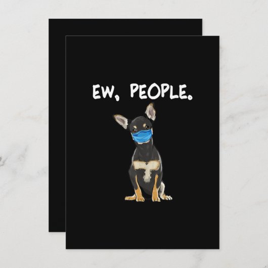 zwarte chihuahua nieuwe hond met gezichtsmasker bedankkaart (Voorkant / Achterkant)