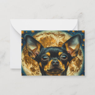 Zwarte Chihuahua Puppy Hond Notitiekaart Notitiekaartje