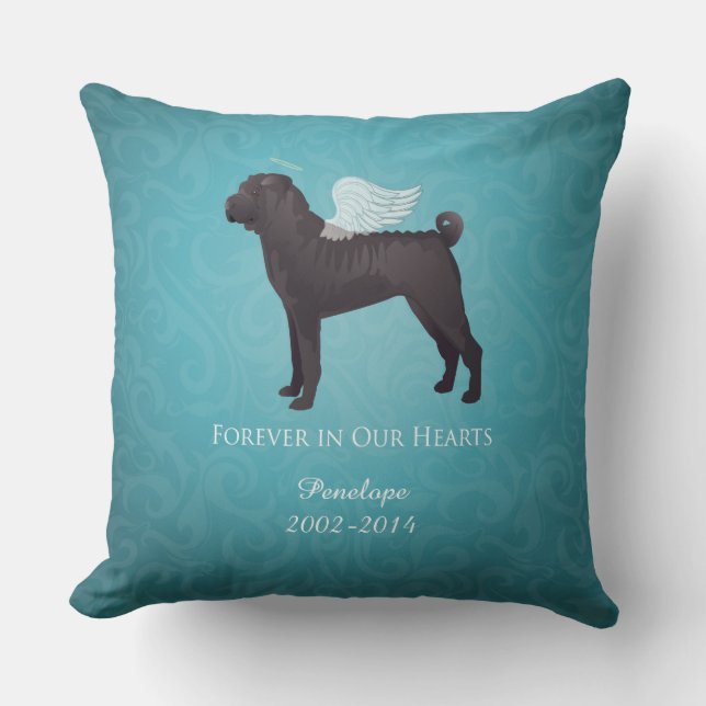 Zwarte Chinees Shar Pei Pet Memorial en sympathie Kussen (Voorkant)