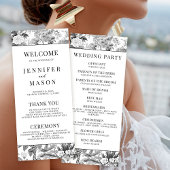 Zwarte chinoiserie bloemenbruiloft programma kaart